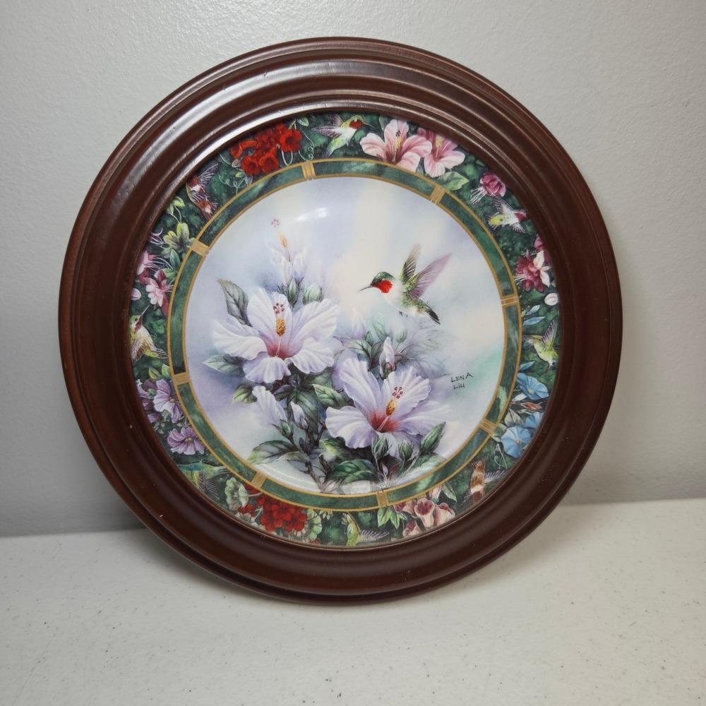Lena Liu Ruby throated Hummingbird Collector Plate WS George Framed 1992